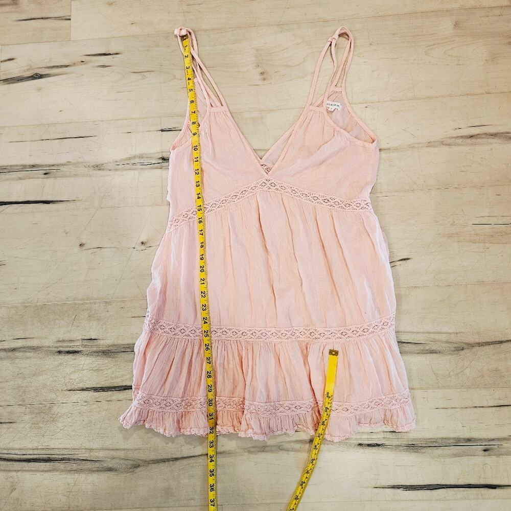 Honorine Pink Tiered Mini Dress Cotton Crochet Lace V Neck Strappy S - Picture 5 of 6
